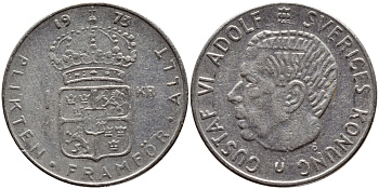 Швеция 1 крона 1973 Густав VI Адольф (1950-1973) KM 826а медь плакированная медно-никелем 4395-615