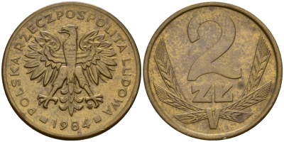 Польша 2 злотых 1984 MW KM 80.1 латунь    4161-1054