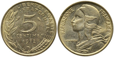 ФРАНЦИЯ 5 САНТИМОВ 1972 ТИП MARIANNE KM 933 медь алюминий никель 99-1114