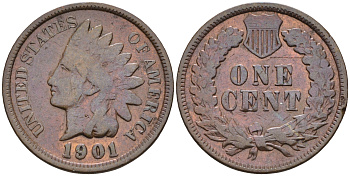 США 1 цент 1901 индеец, Indian head KM 90a бронза    4169-126