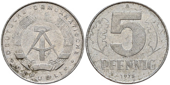 ГДР 5 пфеннигов 1975 A KM 9.1 алюминий 218-1057