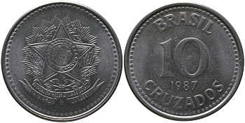 Бразилия 10 крузадо 1987 KM 607, Schon 116 нержавеющая сталь 4519-253