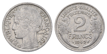 Франция 2 франка 1949 KM 886a.1, Le Franc 269.14 алюминий 4118-614