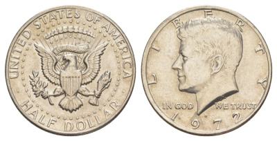США 1/2 доллара (50 центов) 1972 D, Джон Кеннеди KM 202b медь плакированная медно-никелем aUNC 3855-1042
