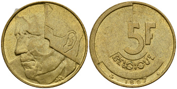 Бельгия 5 франков 1987 Belgique, Бодуэн I (1951-1993) KM 163 алюминиевая бронза 4601-157