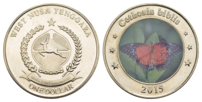 Западная Нуса-Тенгара 1 доллар 2015 Цетозия Библис медно-никель UNC 1082-4-41