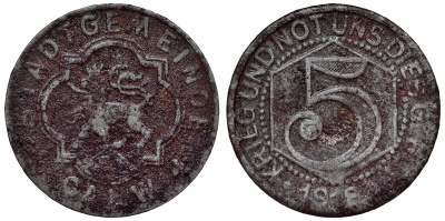 Германия, Кальф 5 пфеннигов 1918 Баден-Вюртемберг, нотгельд Funck 73.1c железо 4118-1116