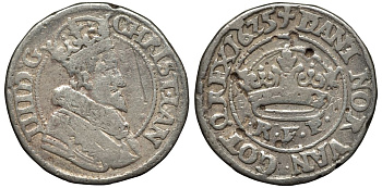 Дания 1/2 кроны 1625 Кристиан IV (1588-1648), вес 9,23 гр. KM 95, Sieg 81/H 128 серебро 00-801-62
