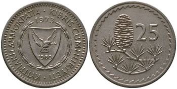 Кипр 25 милей 1973 KM 40 медно-никель 4567-661