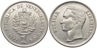 Венесуэла 1 боливар 1977 Симон Боливар KM 52 никель 113-257