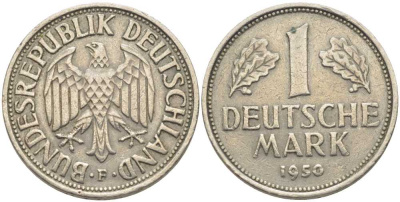 ФРГ 1 марка 1950 F, KM 110, J. 385 медно-никель 117-231