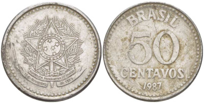 Бразилия 50 сентаво 1987 реформа 1986-1989 KM 604 нержавеющая сталь 3334-443