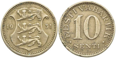Эстония 10 центов 1931 Республика (1928-1940) KM 12 никель бронза 112-525