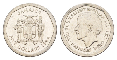 Ямайка 5 долларов 1994 KM 163 нержавеющая сталь UNC 4643-132