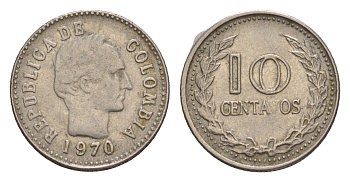 Колумбия 10 сентаво 1970 KM 236 сталь плакированная никелем 4655-914