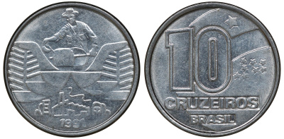 БРАЗИЛИЯ 10 КРУЗЕЙРО 1991 KM 618.2 сталь aUNC 72-1536