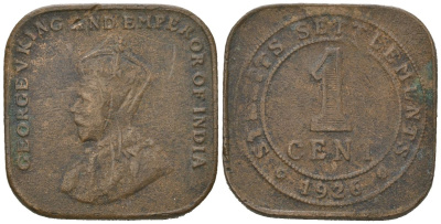 Стрейтс Сетлментс 1 цент 1926 Георг V (1910-1936) KM 32 бронза 4605-157