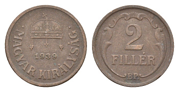 Венгрия 2 филлера 1939 BP KM 506 бронза 4665-457