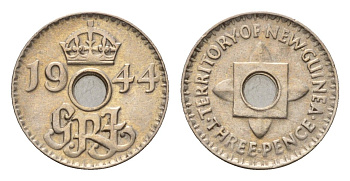 Новая Гвинея 3 пенса 1944 Георг VI, год-тип KM 10 медно-никель 99-1038