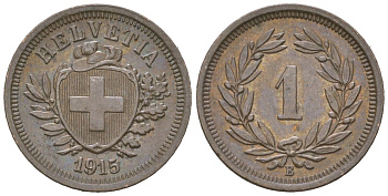 Швейцария 1 раппен 1915 B KM 3 бронза 4532-846