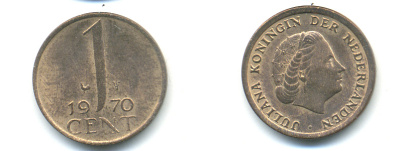 НИДЕРЛАНДЫ 1 ЦЕНТ 1970 ЮЛИАНА KM 180 бронза 83-944