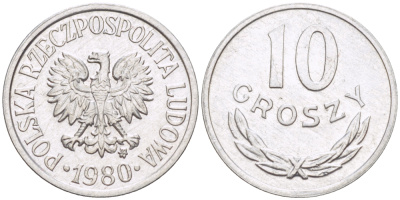 ПОЛЬША 10 ГРОШЕЙ 1980 MW KM AA47, Parchimowicz 206t алюминий UNC 4181-1138