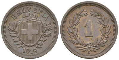 Швейцария 1 раппен 1915 B KM 3 бронза 4532-846
