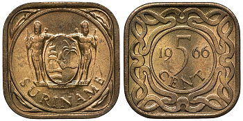 Суринам 5 центов 1966 KM 12.1 никель-латунь UNC 4118-516