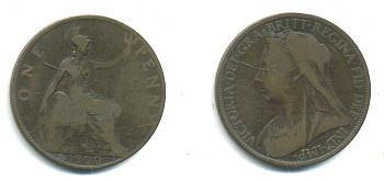 Великобритания 1 пенни 1900 Виктория (1837-1901) KM 790, Spink 3961 бронза 47-741