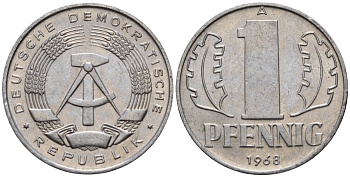 ГДР 1 пфенниг 1968 A KM 8.1 алюминий 4189-514