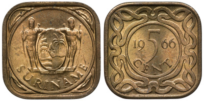 Суринам 5 центов 1966 KM 12.1 никель-латунь UNC 4118-516