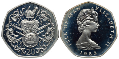 Остров Мэн 20 пенсов 1982 дизайн викингов KM 90a серебро  PROOF  1074-10-51
