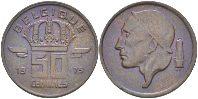 Бельгия 50 сантимов 1979 Belgique, Бодуэн I (1951-1993) KM 148.1 бронза 187-869