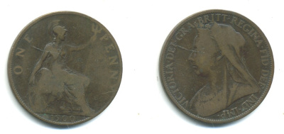 Великобритания 1 пенни 1900 Виктория (1837-1901) KM 790, Spink 3961 бронза 47-741