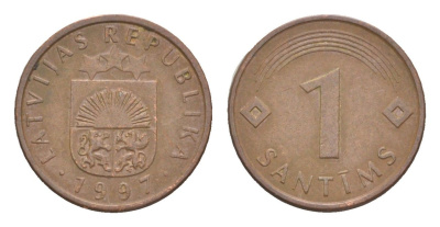 Латвия 1 сантим 1997 KM 15 сталь плакированая медью 4115-1046