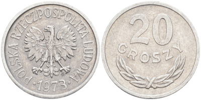 Польша 20 грошей 1973 MW KM А47, Parchimowicz 208m алюминий UNC 106-445