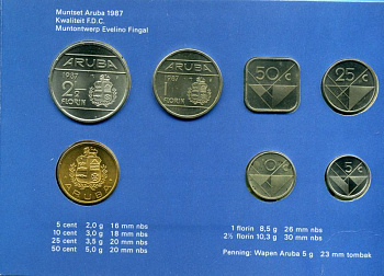 Аруба официальный набор из 6 монет 1987 в оригинальном буклете, с жетоном монетного двора KM MS2 UNC 2-5-2-31