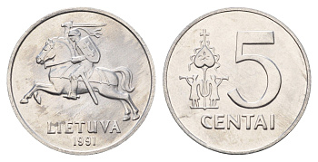 Литва 5 центов 1991 KM 87 алюминий UNC 117-955