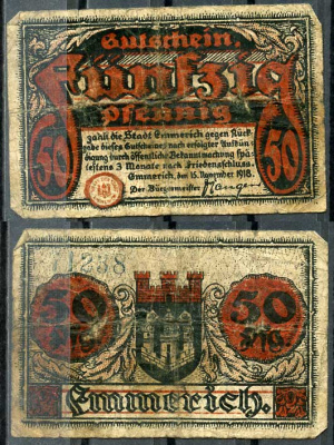 Германия, Эммерих 50 пфеннигов 1918 нотгельд, 15.11.1918 Tieste 1710/10 бумага 8614-40-3-1