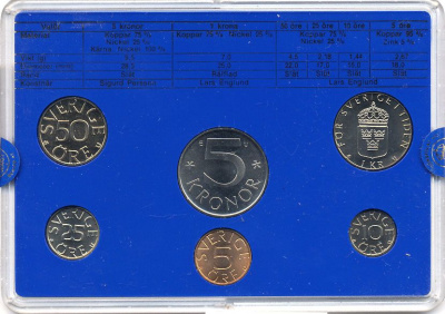 Швеция набор монетного двора из 6 монет 1984 в пластике, Карл XVI Густав (1973- ) KM MS31 UNC 5-4-2-54