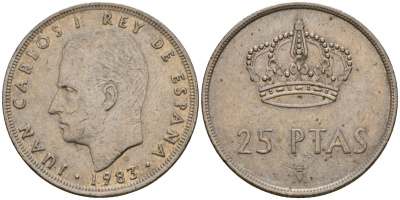 Испания 25 песет 1983 Хуан Карлос I (1975-2014) KM 824 медно-никель 183-142