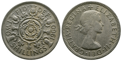 Великобритания 2 шиллинга (флорин) 1960 Елизавета II (1952-2022) KM 906, Spink 4146 медно-никель 4382-231