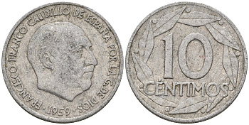 Испания 10 сентимо 1959 Франсиско Франко (1939-1975) KM 790 алюминий 4154-469