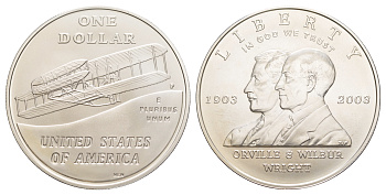 США 1 доллар 2003 P, 100 лет первому полету братьев Райт KM 349 серебро  UNC  1079-5-43