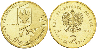 Польша 2 злотых 2010 MW, 90 лет битве за Варшаву KM 735 нордик UNC M8-04
