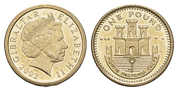 Гибралтар 1 фунт 2002 AA, Елизавета II (1952-2022) KM 869 никель латунь BU 4646-1111