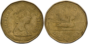 Канада 1 доллар 1989 утка KM 157 никель плакированный бронзой 4120-311