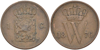 НИДЕРЛАНДЫ 1 ЦЕНТ 1876 ВИЛЛИАМ III (1849-1890) KM 100 медь 219-621