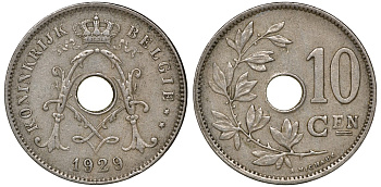 Бельгия 10 сантимов 1929 Belgie, Альберт I KM 86 медно-никель 4163-732
