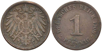 ГЕРМАНИЯ 1 ПФЕННИНГ 1900 А KM 10, J. 10 медь 201-918